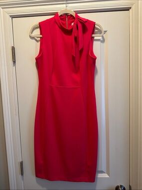 Calvin Klein Sleeveless Hot Pink Tie-Neck Midi Dress